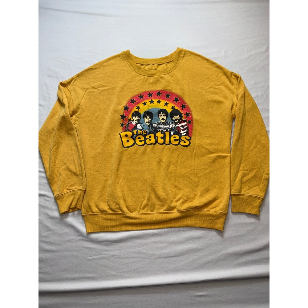 The Beatles Graphic Sweatshirt Mustard Yellow Crewneck Pullover Small Band Tee